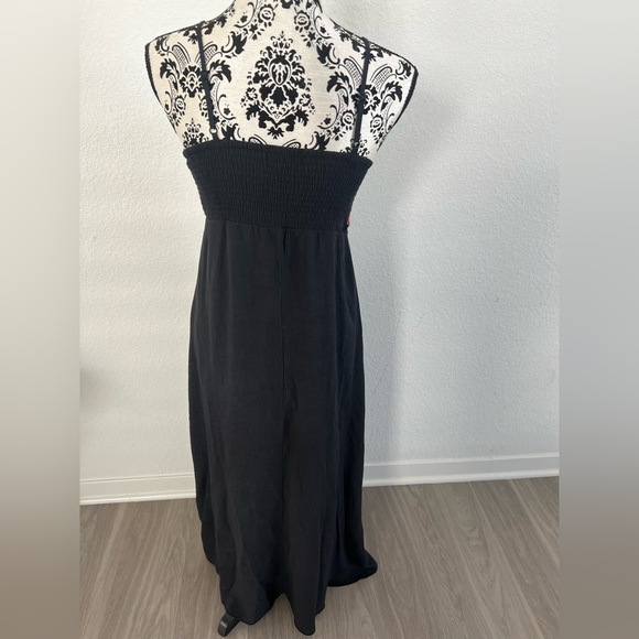 Boho Maxi Dress Size S Black Floral Embroidered Sleeveless Flowy - Picture 4 of 6